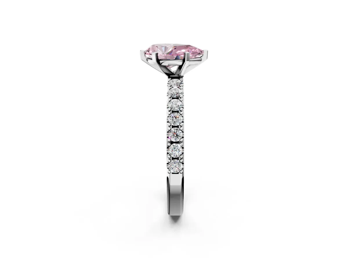 Fancy Pink Pear Cut Diamond Solitaire Pavé Band with Four-Prong Setting Silver
