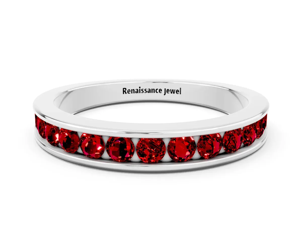 Channel Set Round Ruby Eternity Band Silver