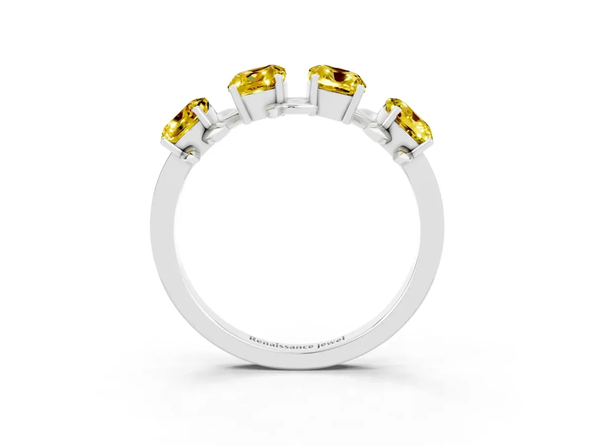 Emerald Cut Yellow Sapphire Prong-Set Half Eternity Band Silver
