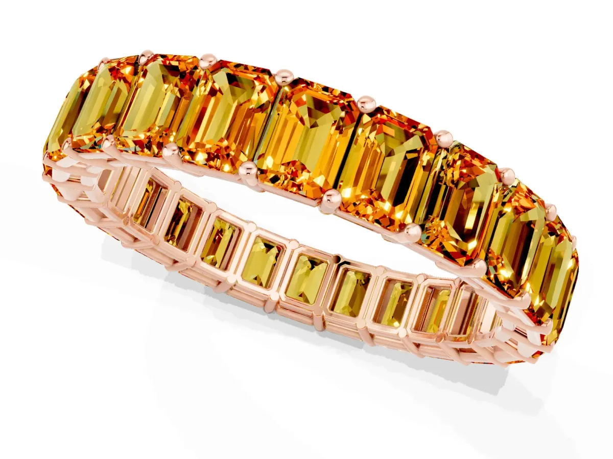 Emerald Cut Citrine Eternity Band with Shared Prong Setting Rose gold