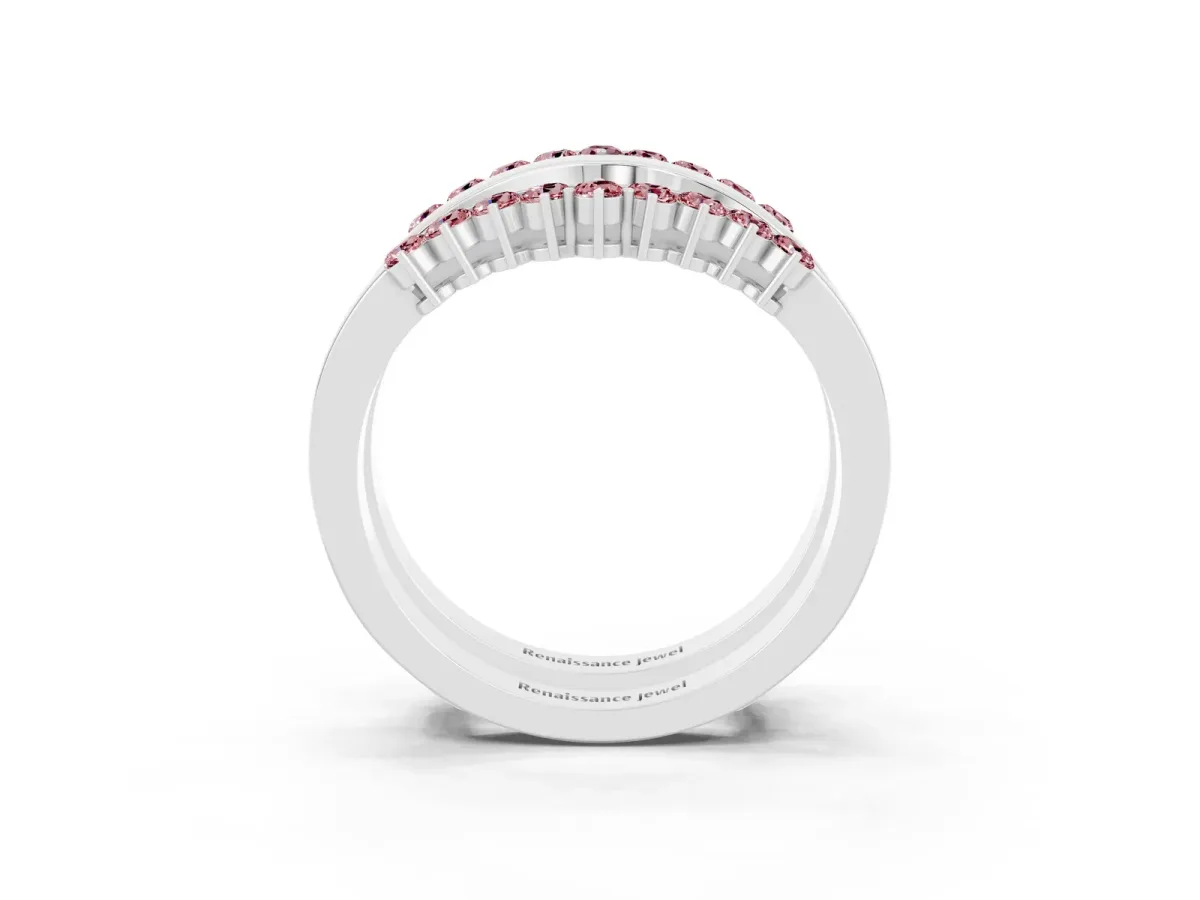 Round Morganite Chevron Contour Band with Prong Setting Silver