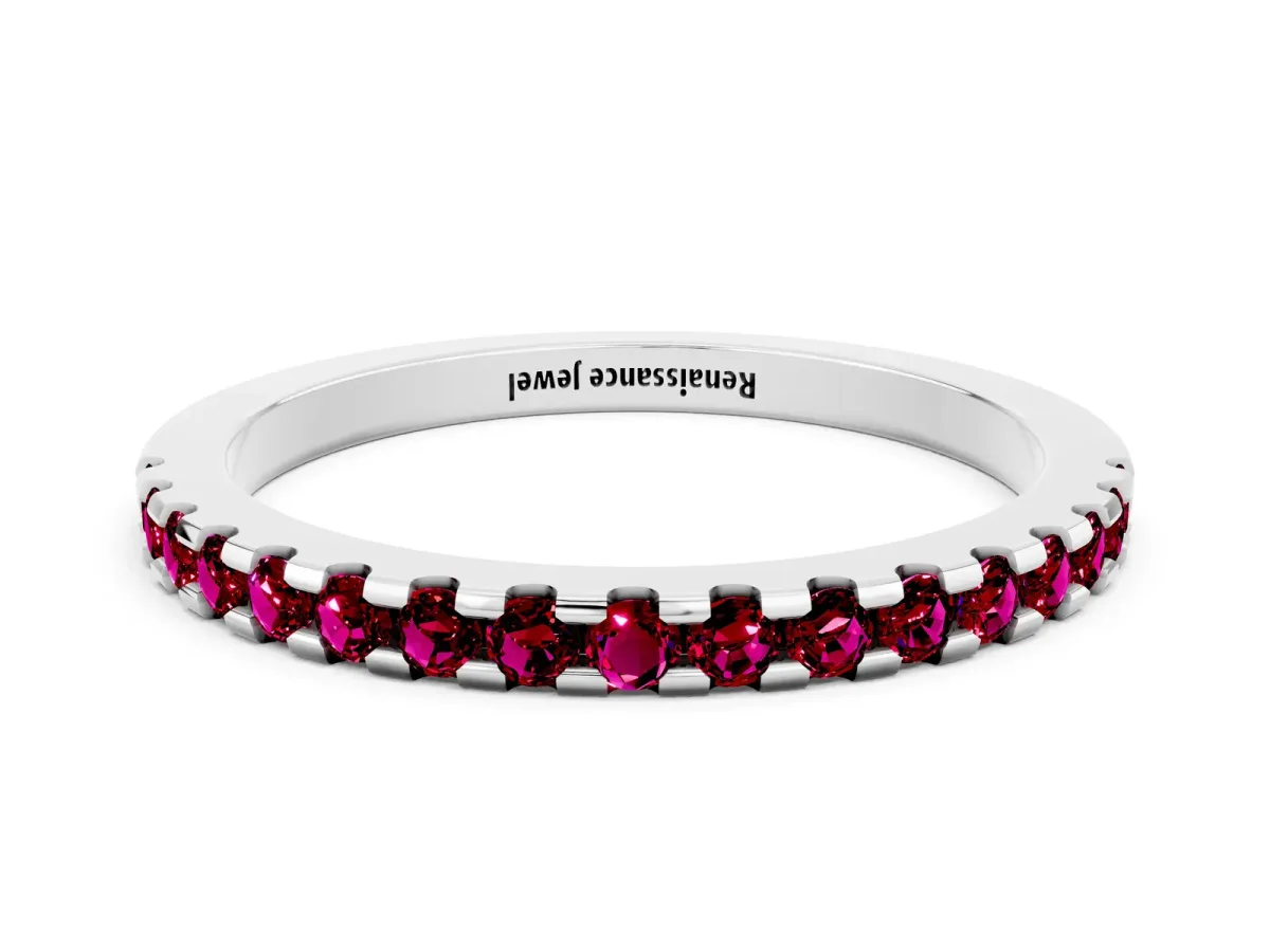 Round Garnet Pavé Set Eternity Band with Micro Prong Setting Platinum