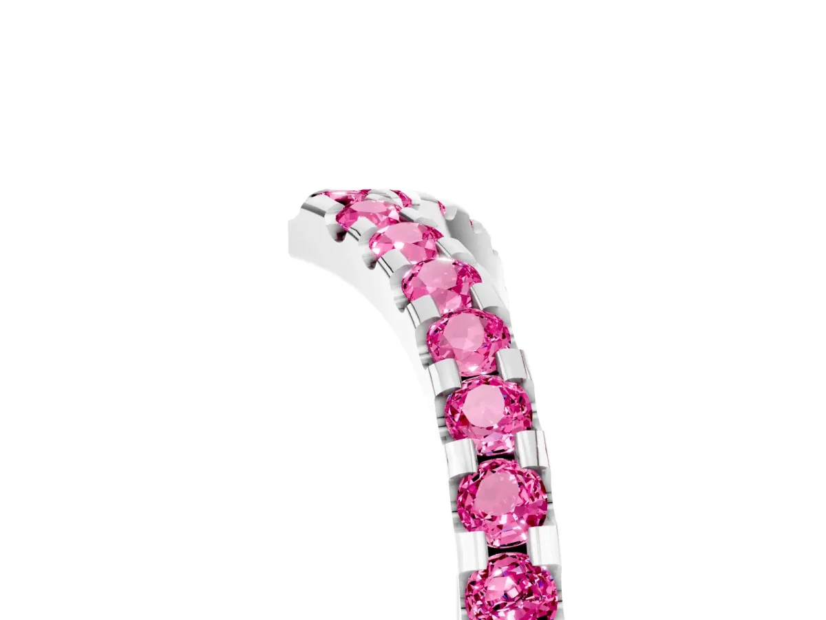 Pavé Round Pink Sapphire Chevron Band with Shared Prong Setting Silver