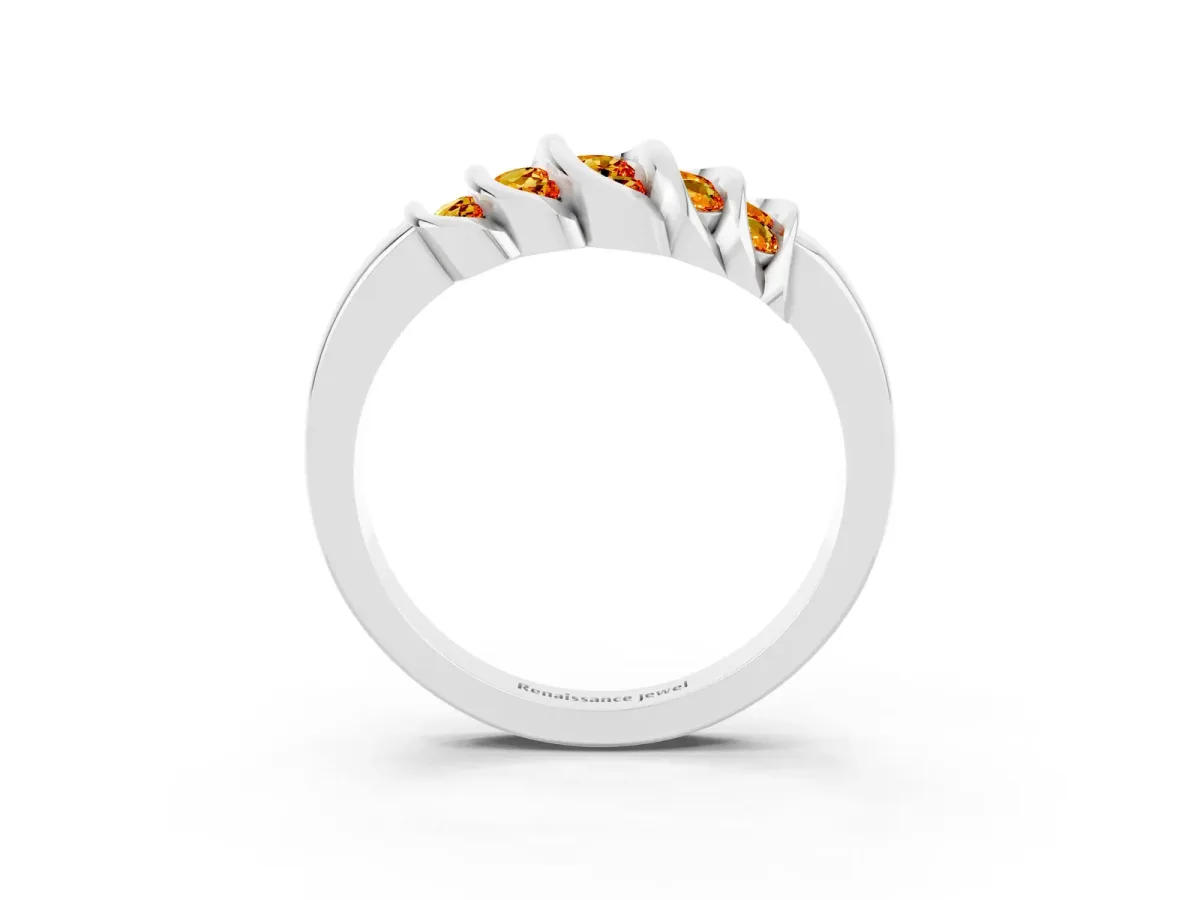 Round Citrine Multi-Row Crossover Band Silver
