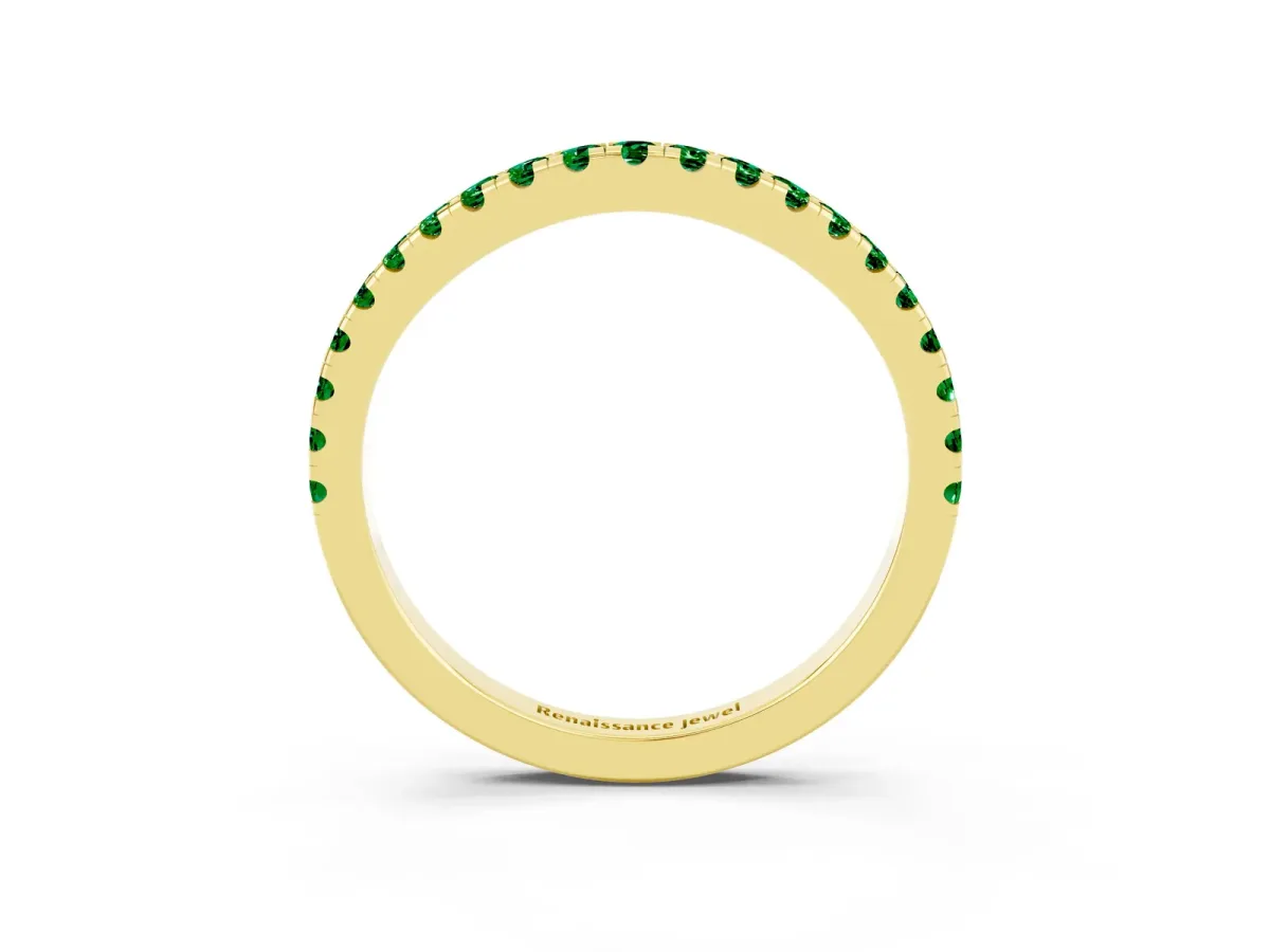 Round Emerald Pavé Half Eternity Band with Shared Prong Setting Yellow gold