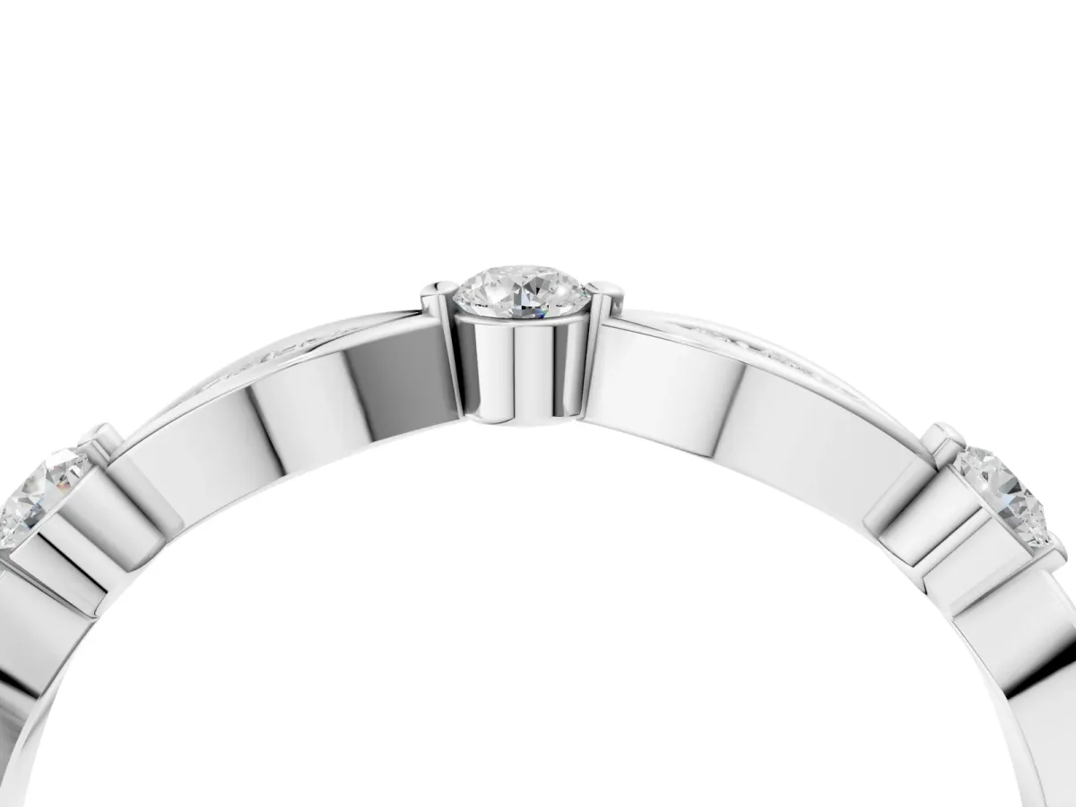 Marquise and Round Diamond Milgrain Band with Bezel Setting White gold