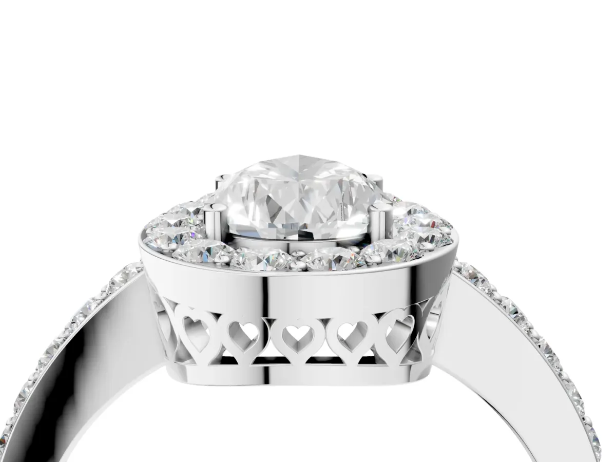 Pear Cut Halo Diamond Pavé Band Ring with Prong Setting Platinum
