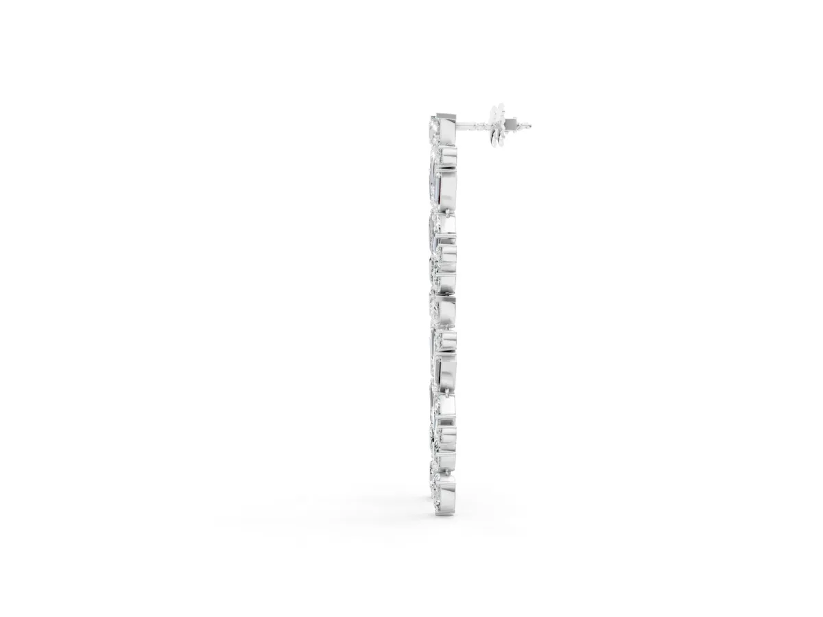 Pear, Emerald, and Round Diamond Linear Drop Earrings Platinum