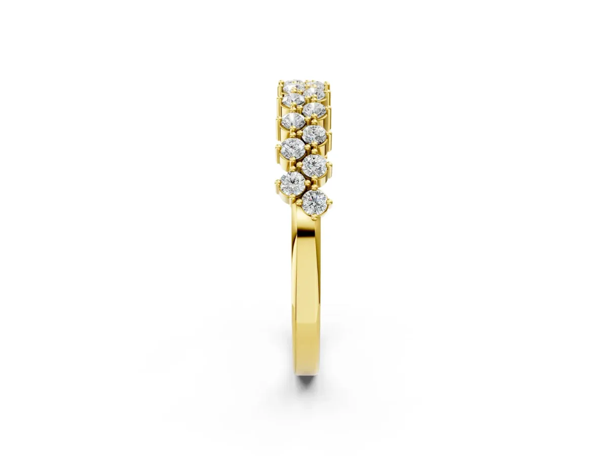 Round Diamond Prong Set Chevron Band Yellow gold