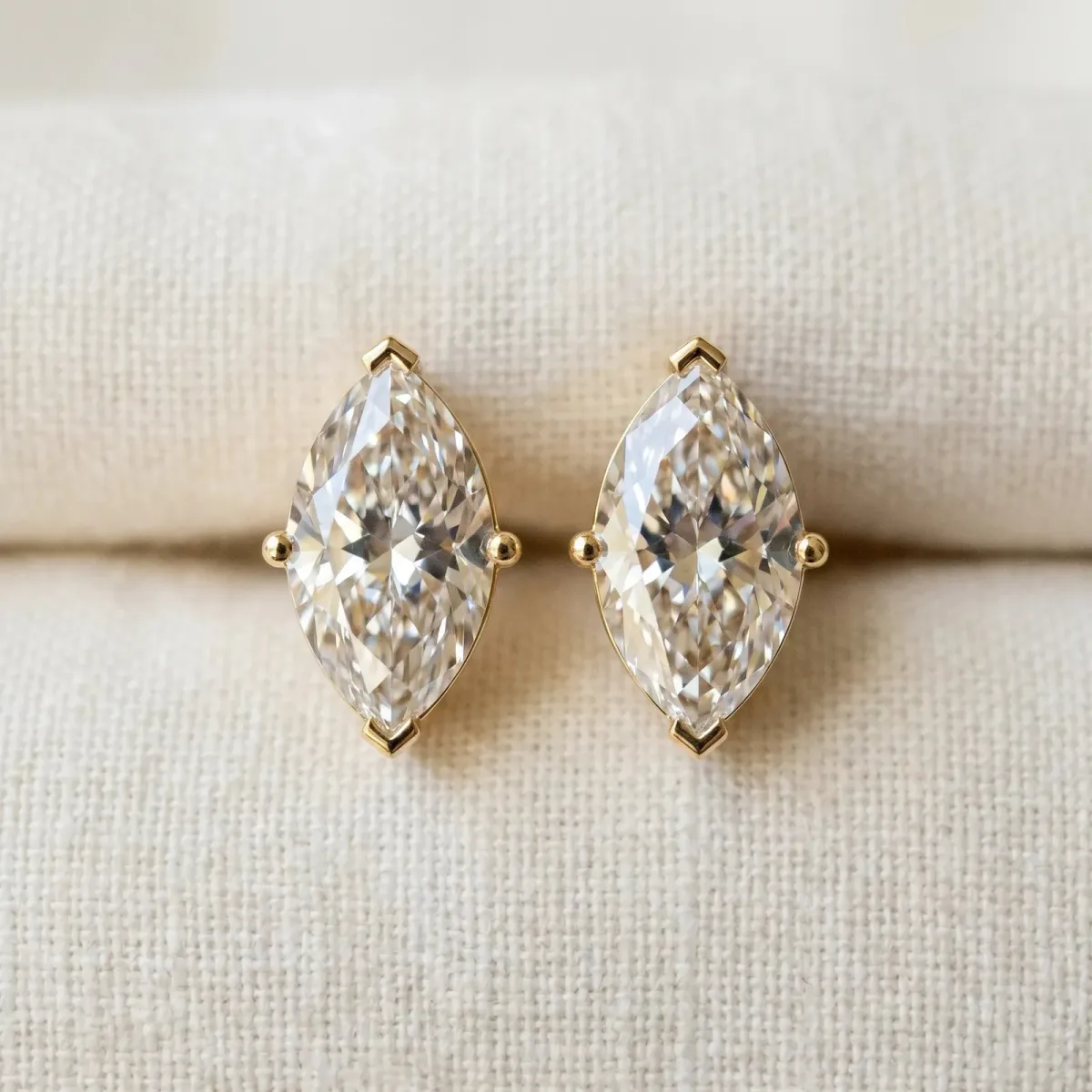 Marquise Cut Diamond Stud Earrings Yellow gold