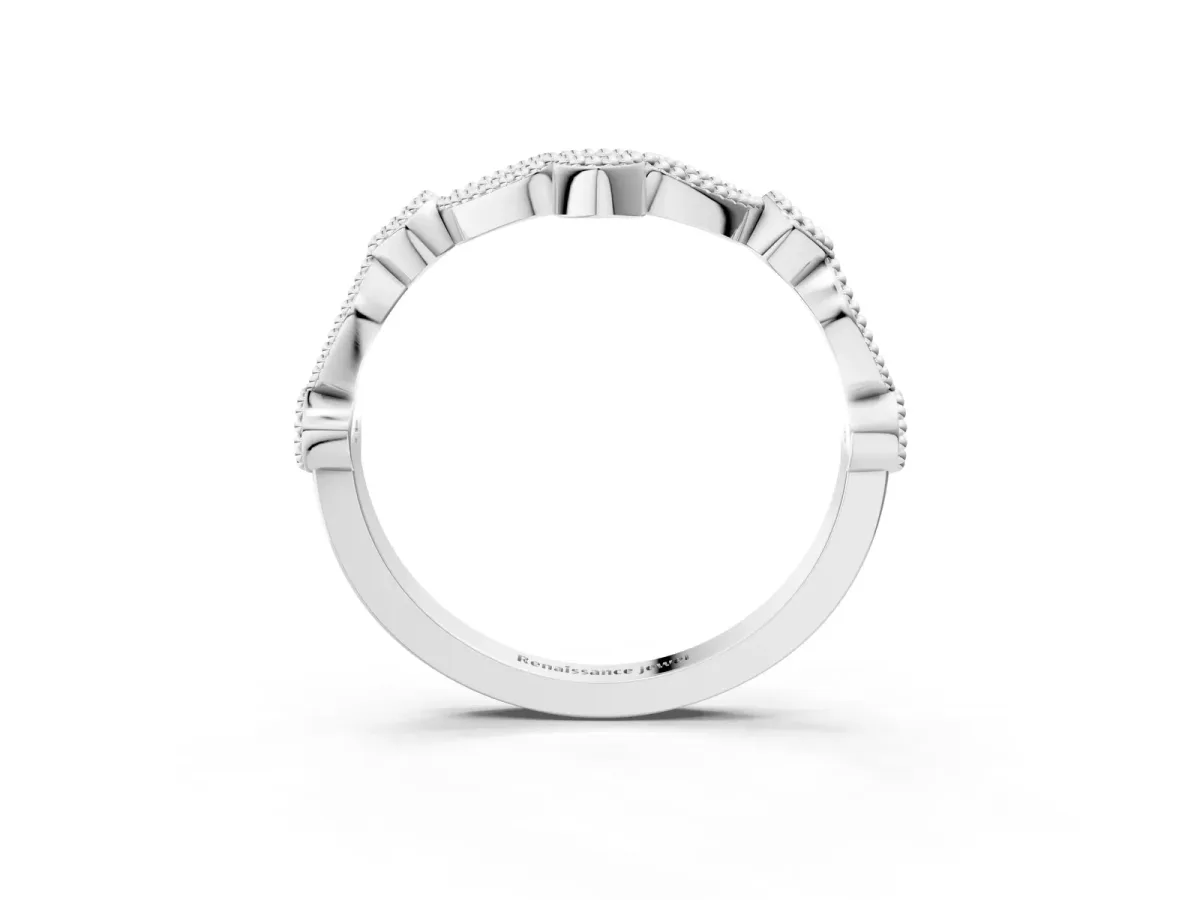 Milgrain Marquise and Round Diamond Half Eternity Band Silver