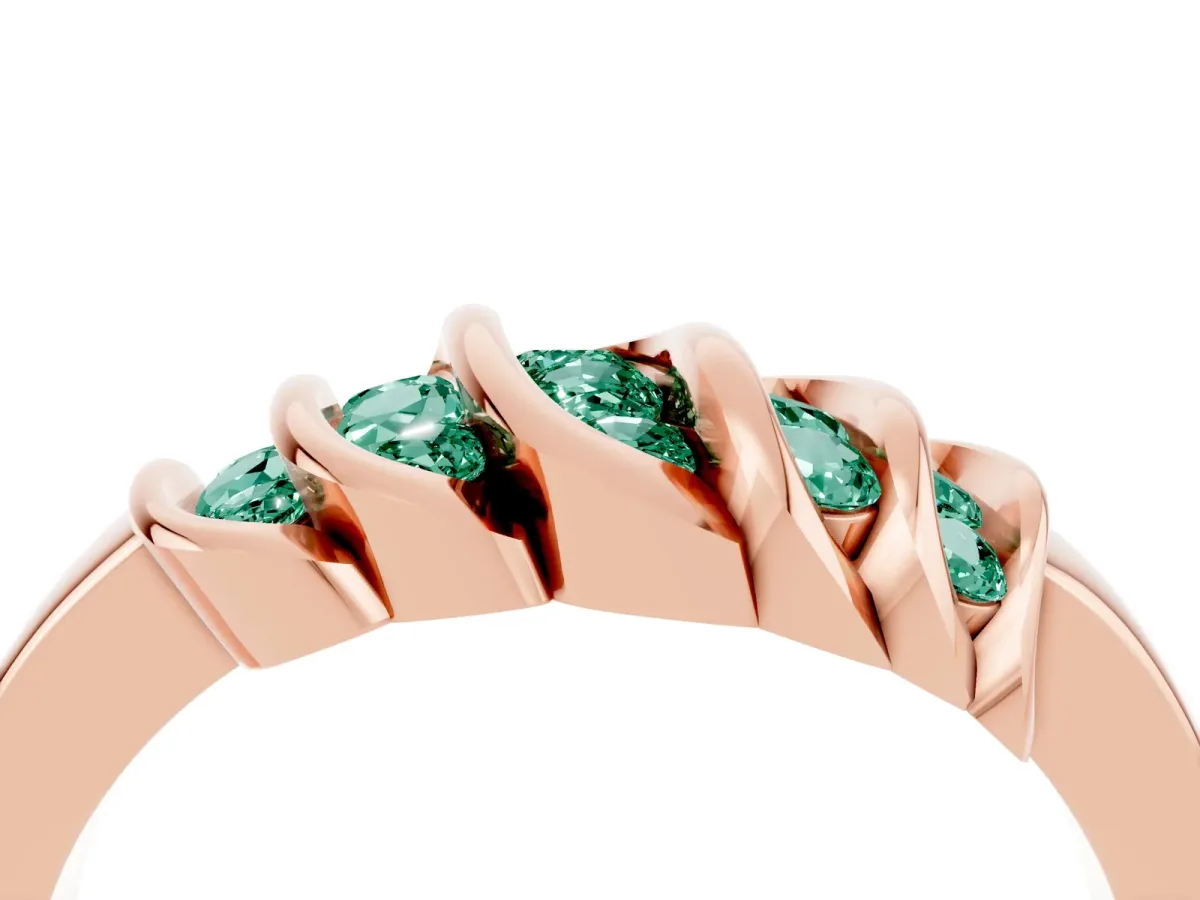 Round Green Sapphire Multi-Row Crossover Band Rose gold