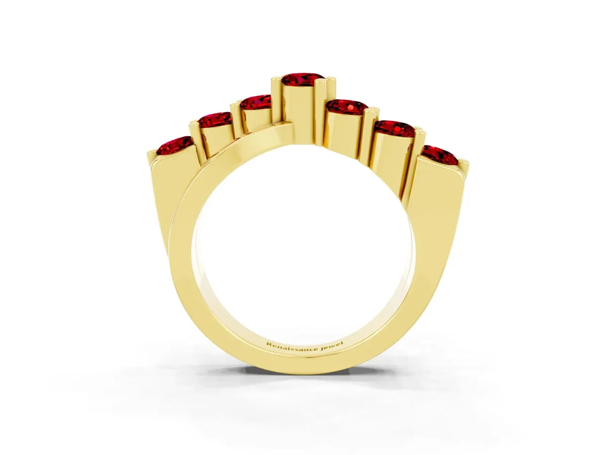 Round Ruby Prong-Set Crossover Band Yellow gold