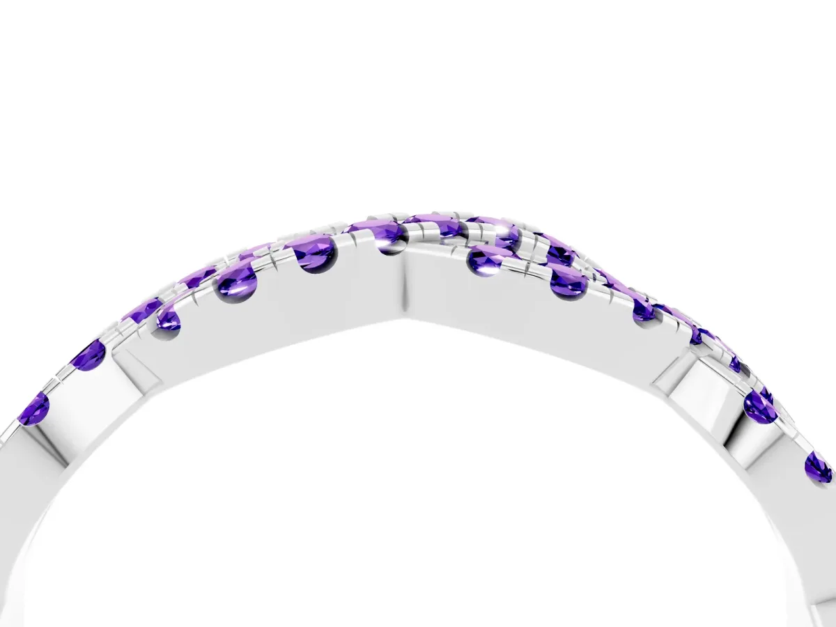 Round Tanzanite Twisted Eternity Band with Pavé and Shared Prong Setting Silver