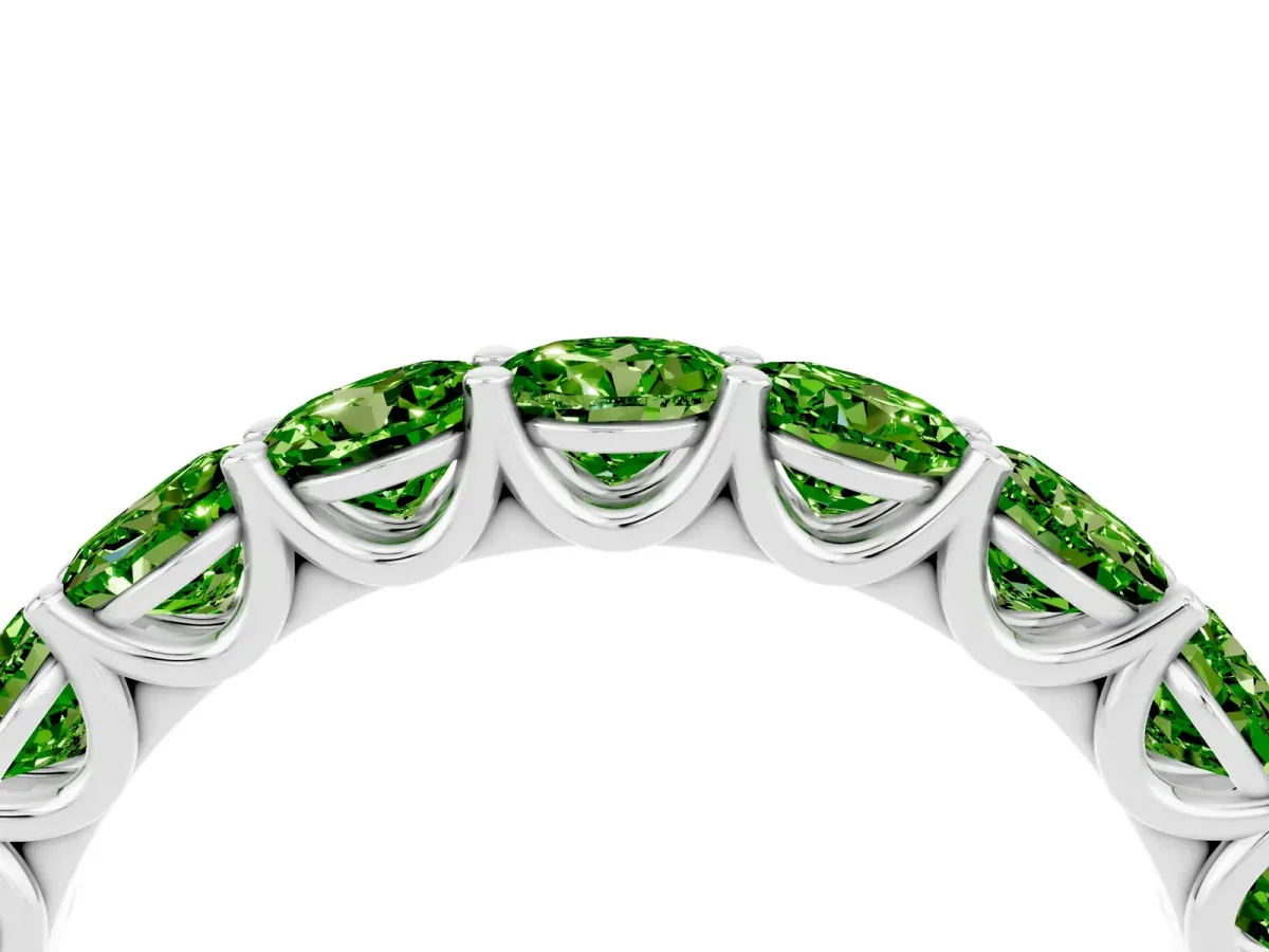 Round Peridot Shared Prong Eternity Band White gold