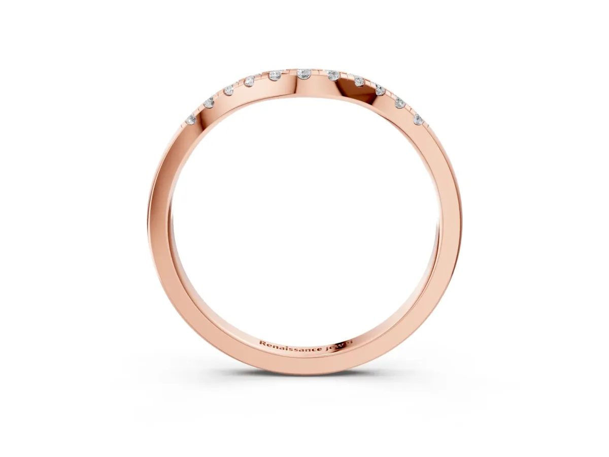 Round Diamond Curved Pavé Wedding Band Rose gold