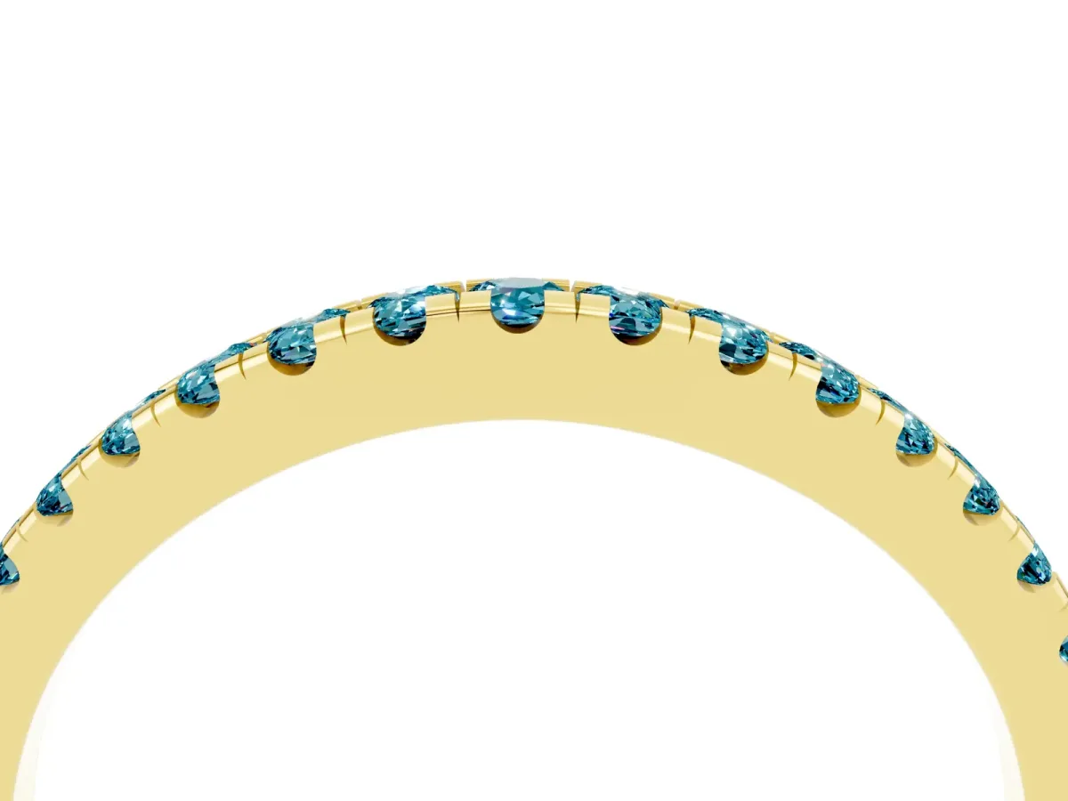 Round Blue Topaz Pavé Half Eternity Band with Shared Prong Setting Yellow gold