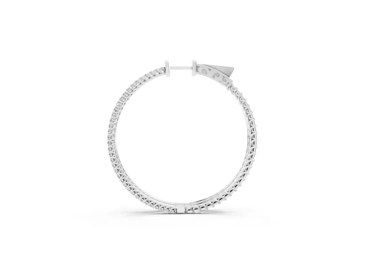 Round Diamond Pave Hoop Earrings with Prong Setting White gold