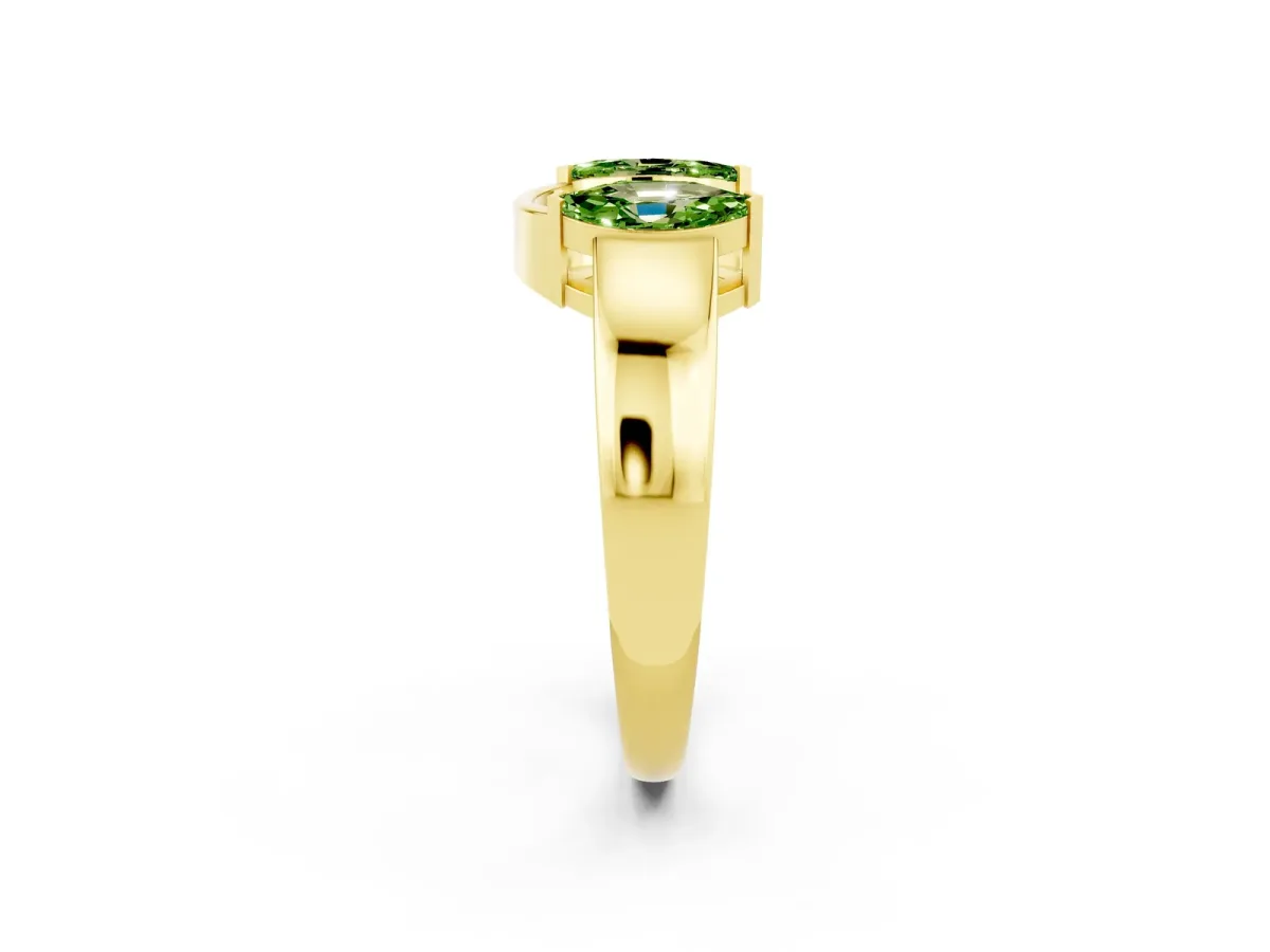 Marquise Peridot Open Band Ring with Tension Setting Yellow gold