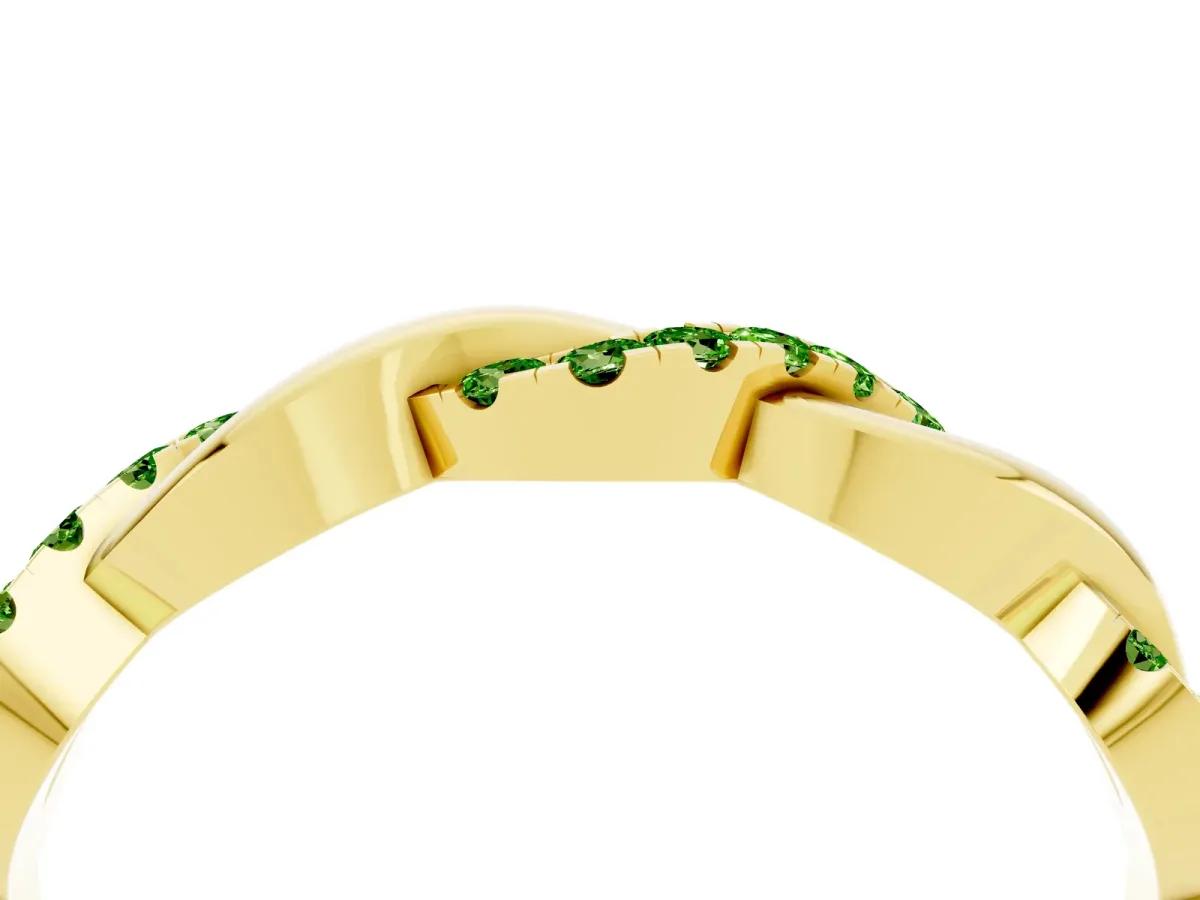 Pavé Round Peridot Twist Eternity Band with Shared Prong Setting Yellow gold