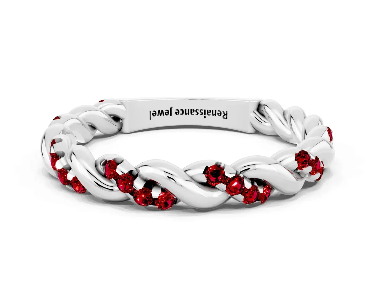 Twisted Pavé Round Ruby Eternity Band Platinum