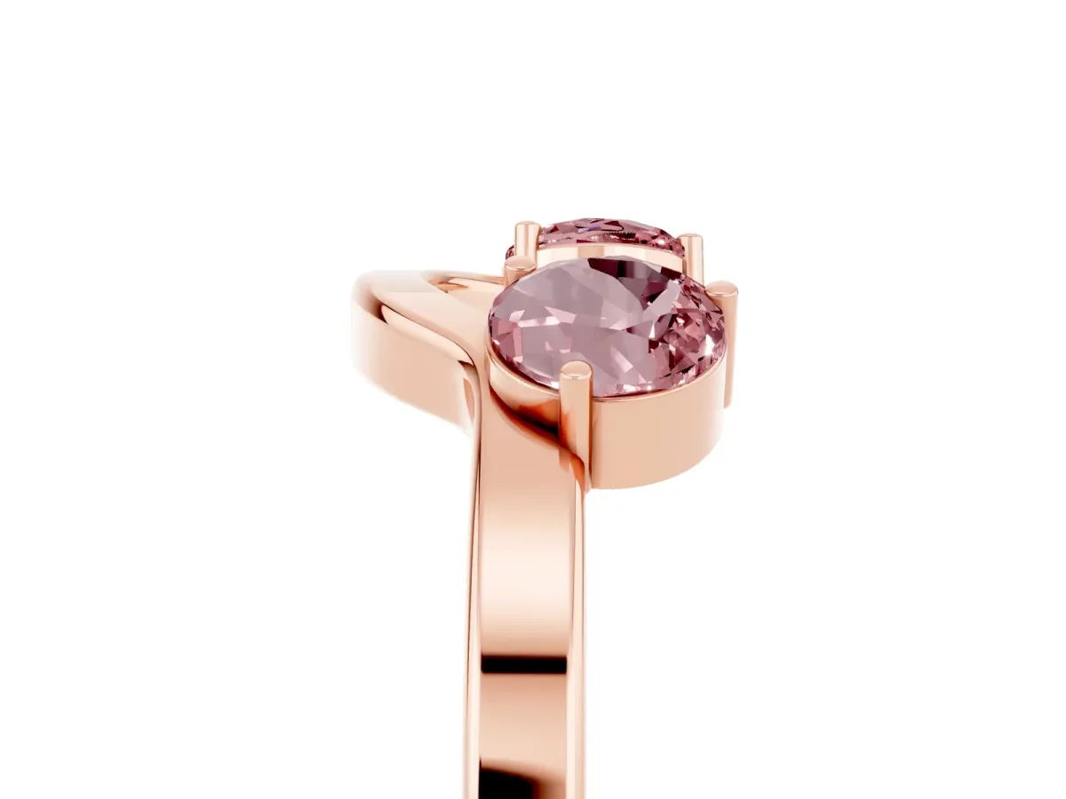 Dual Round Morganite Open Band Ring with Prong Setting Rose gold