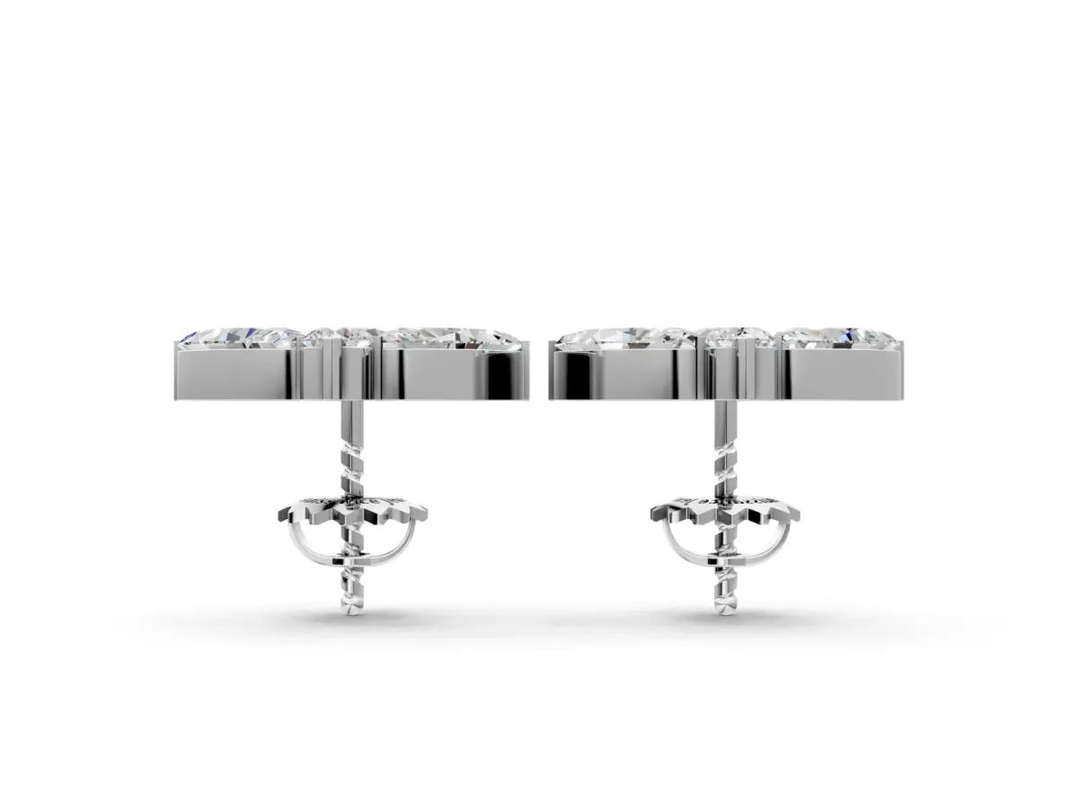 Marquise Cluster Stud Earrings with Round Prong Setting White gold