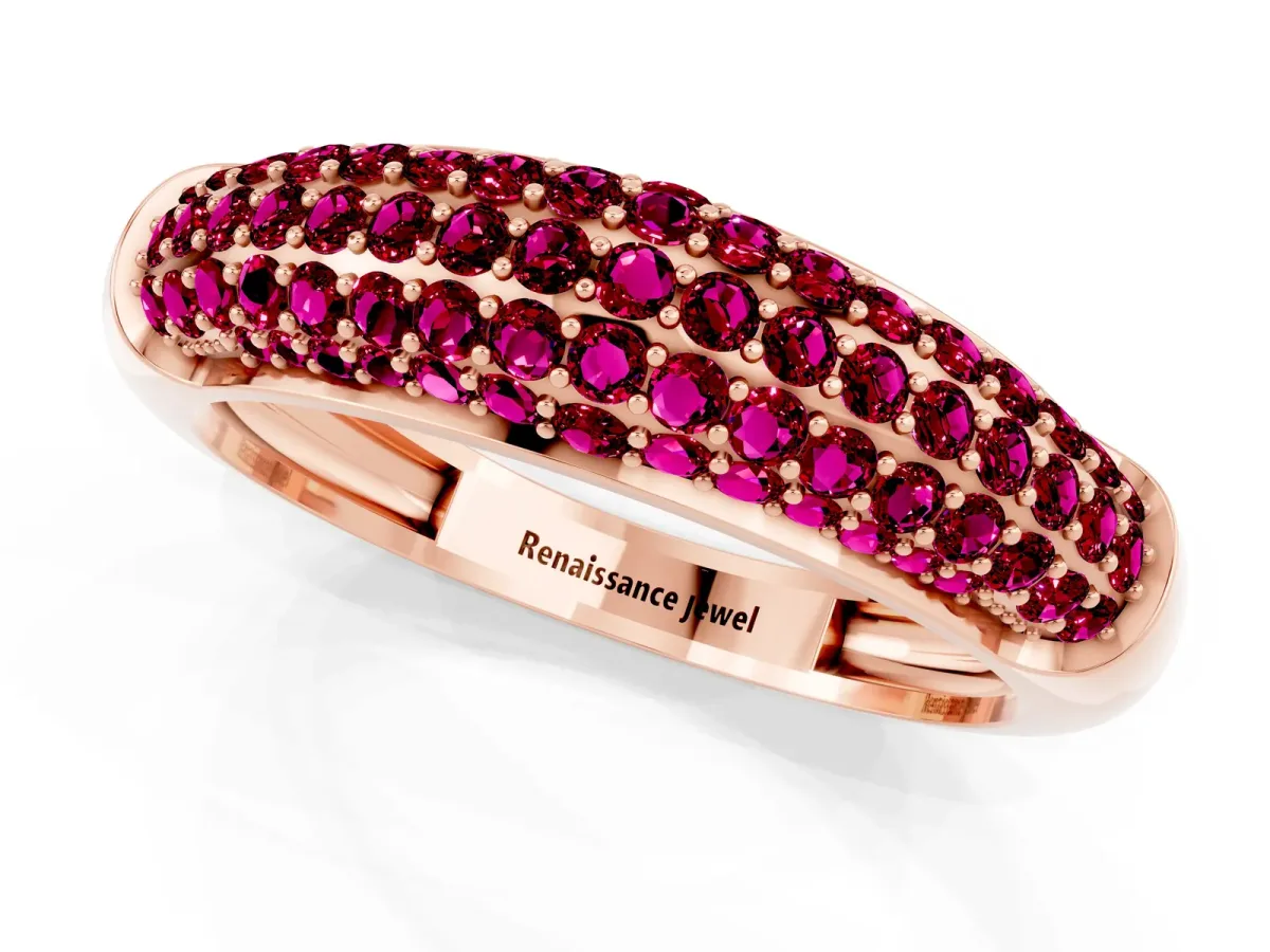 Three-Row Pavé Round Garnet Dome Band Rose gold