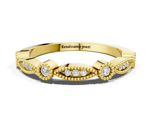 Milgrain Bezel and Marquise Diamond Band Yellow gold