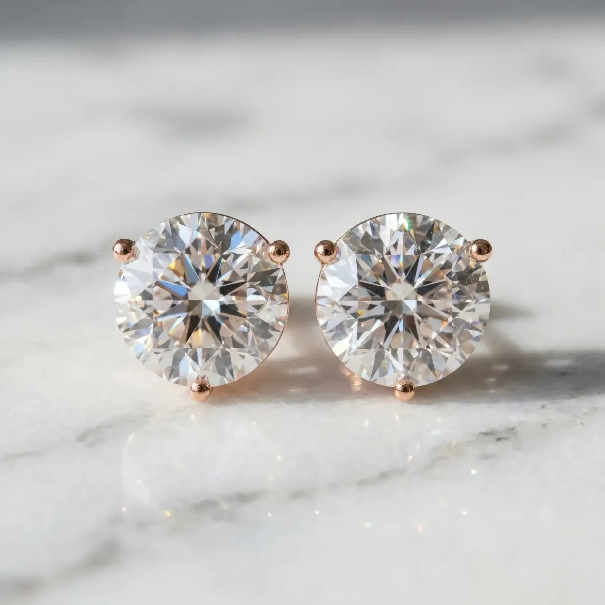 Round Brilliant Diamond Martini Stud Earrings Rose gold