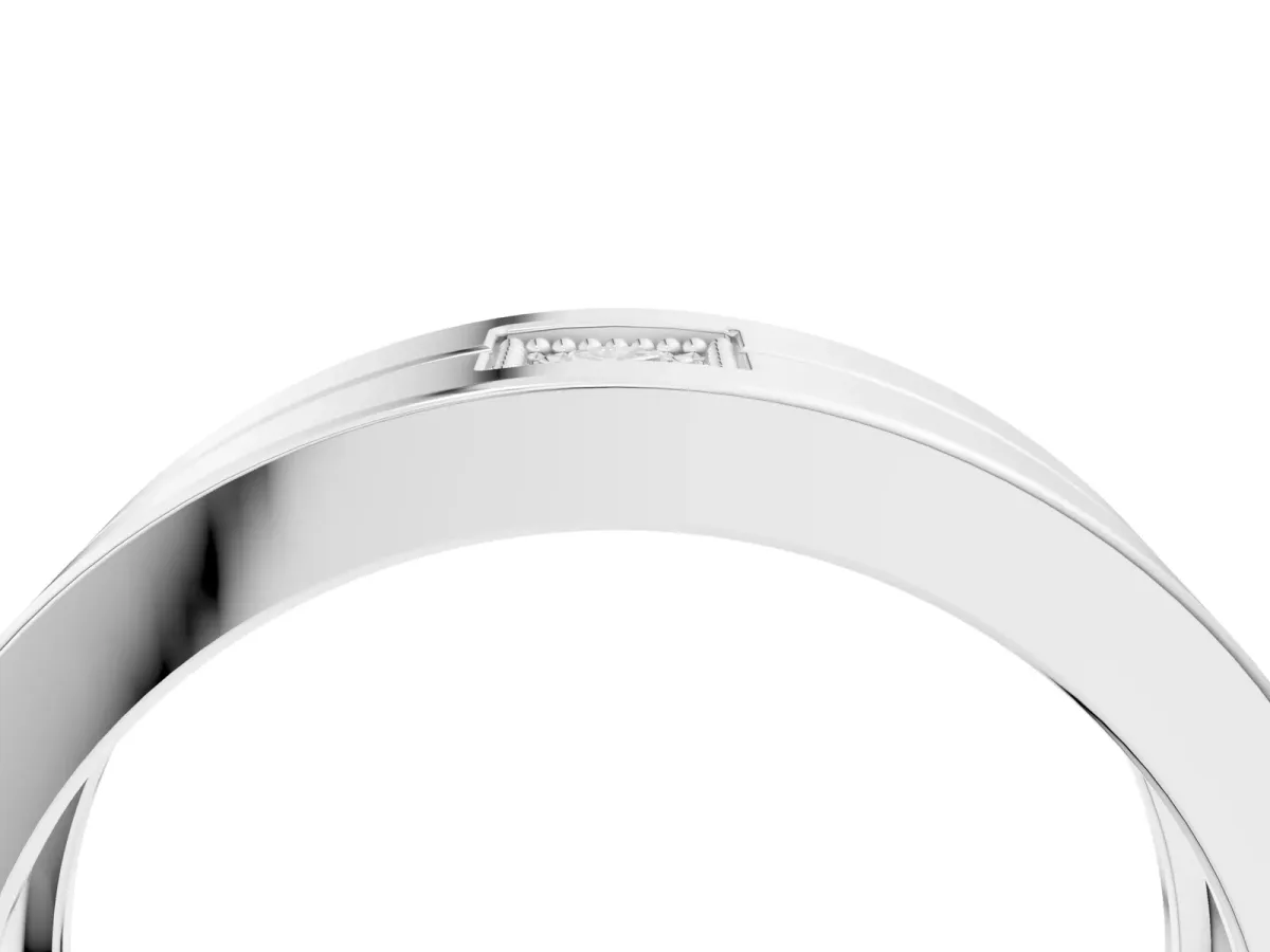 Round Diamond Square Station Mens Band Silver