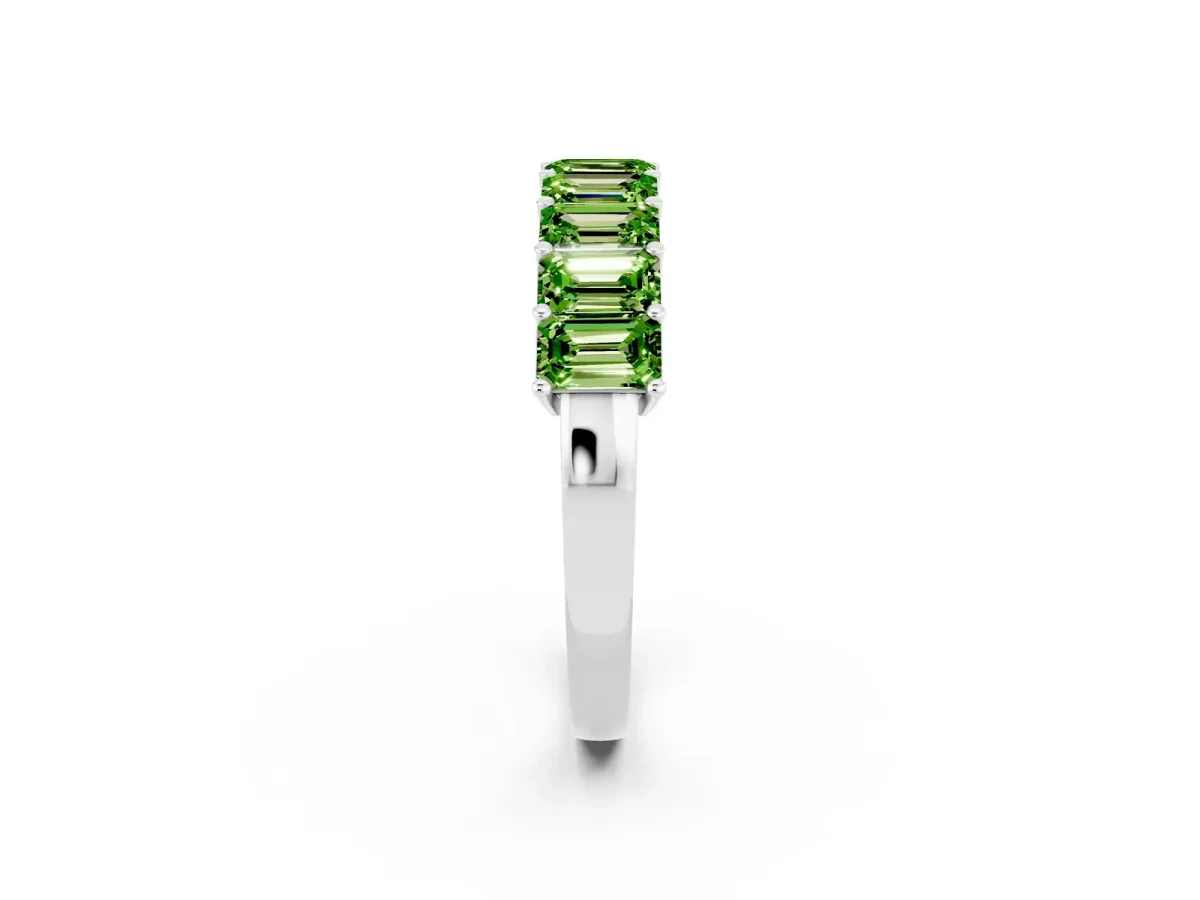 Emerald Cut Peridot Prong-Set Eternity Band Platinum