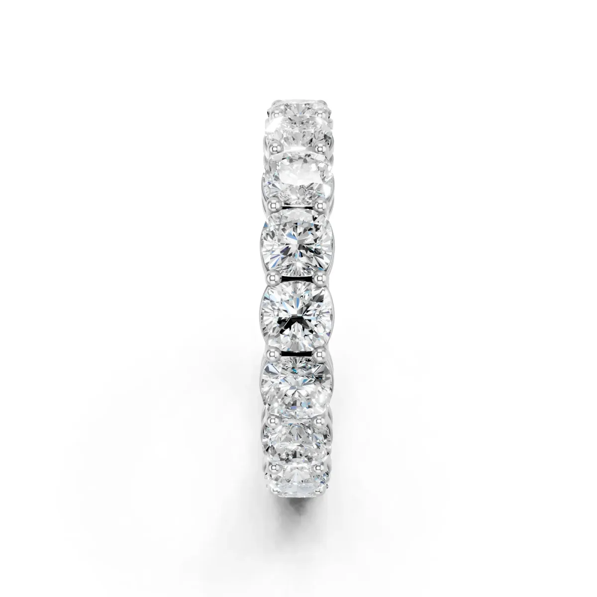 Cushion Cut Eternity Band with Shared Prong Setting Silver
