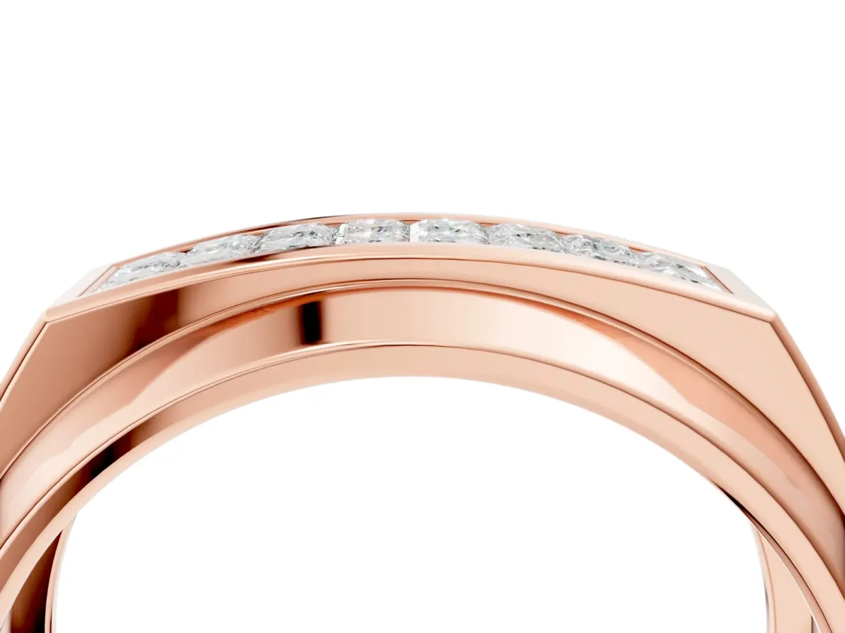 Princess Diamond Pavé Panel Mens Band Rose gold
