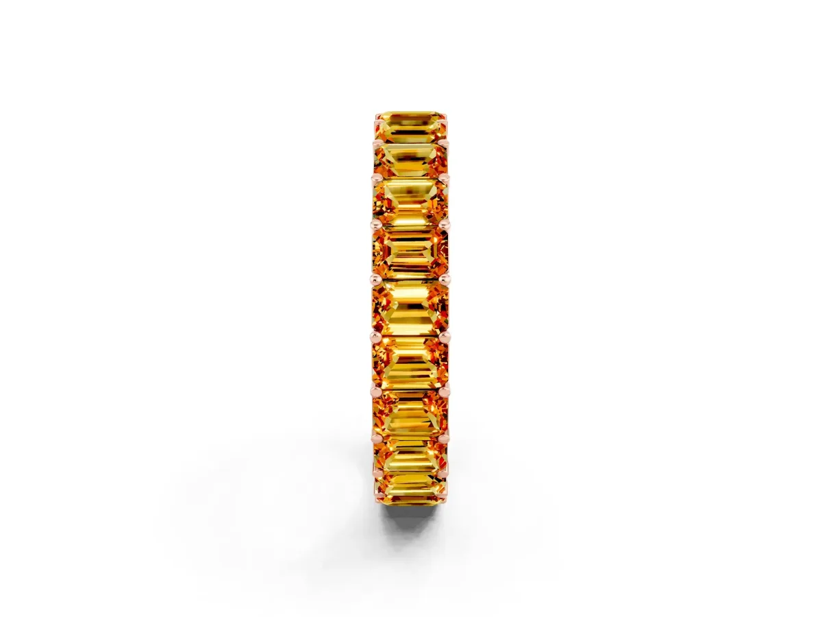 Emerald Cut Citrine Eternity Band with Shared Prong Setting Rose gold