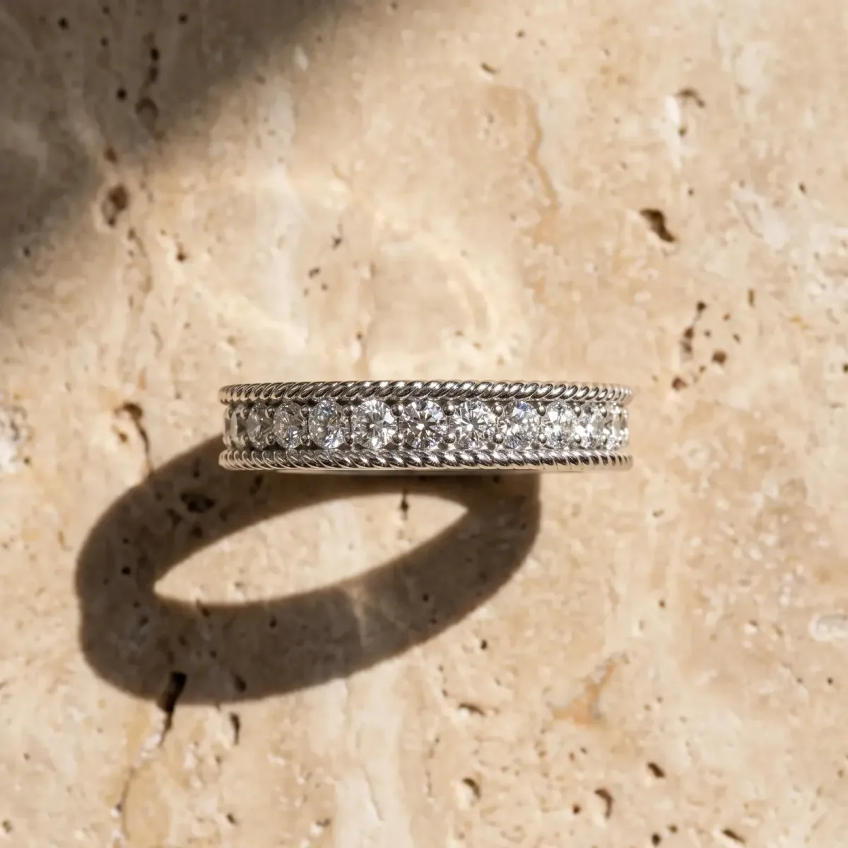 Channel Set Round Diamond Milgrain Edge Band Silver