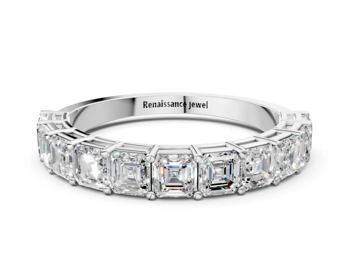 Asscher Cut Half Eternity Band with Shared Prong Setting Silver