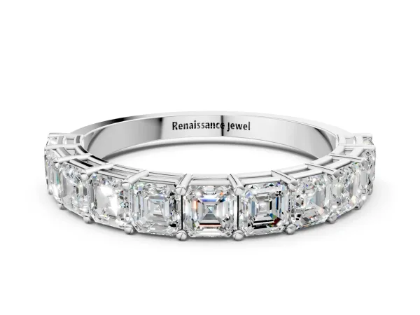 Asscher Cut Half Eternity Band with Shared Prong Setting Platinum