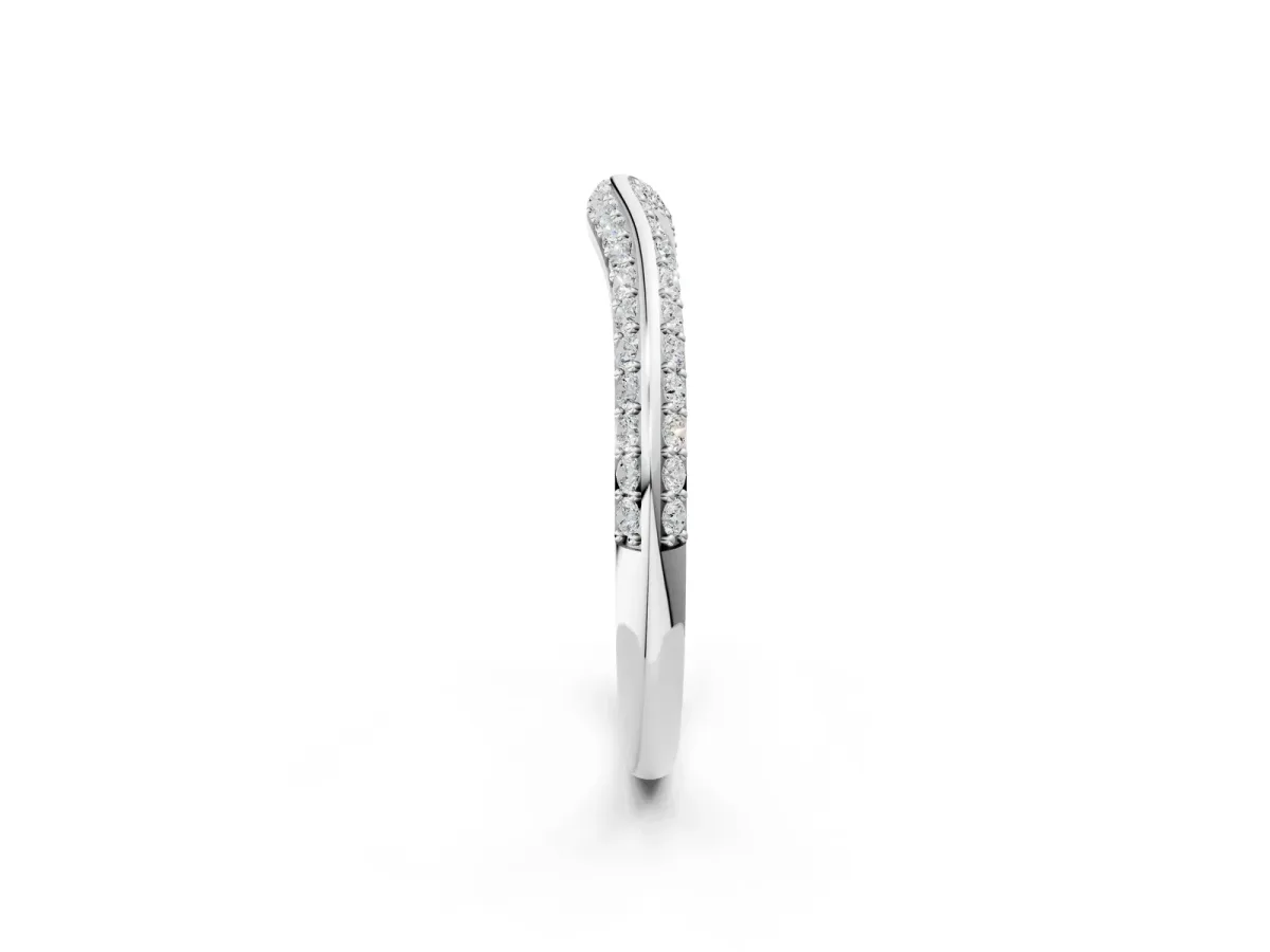 Pavé Round Diamond Wave Band with Shared Prong Setting Silver
