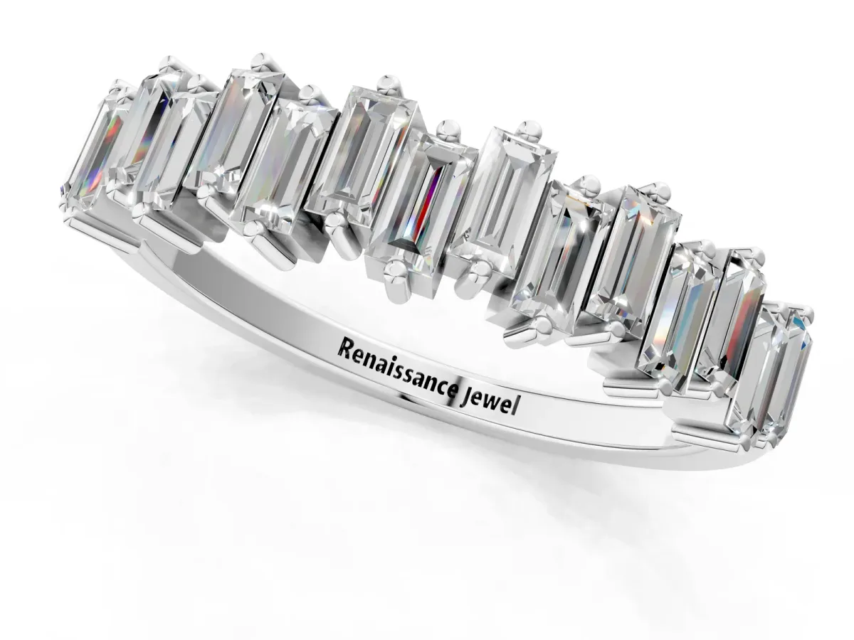 Baguette Diamond Half Eternity Ring with Prong Setting Platinum