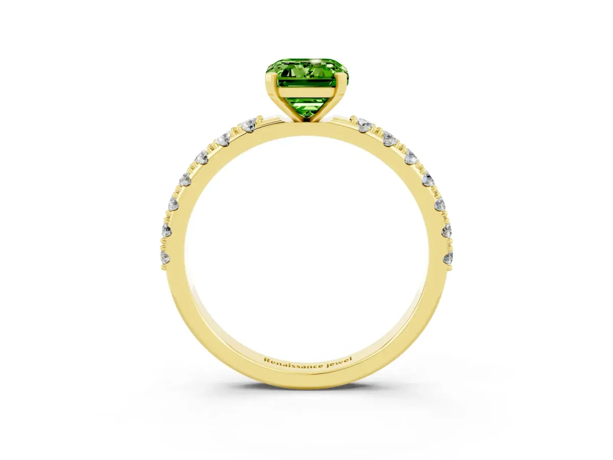 Emerald Cut Peridot Solitaire Pavé Band with Four-Prong Setting Yellow gold