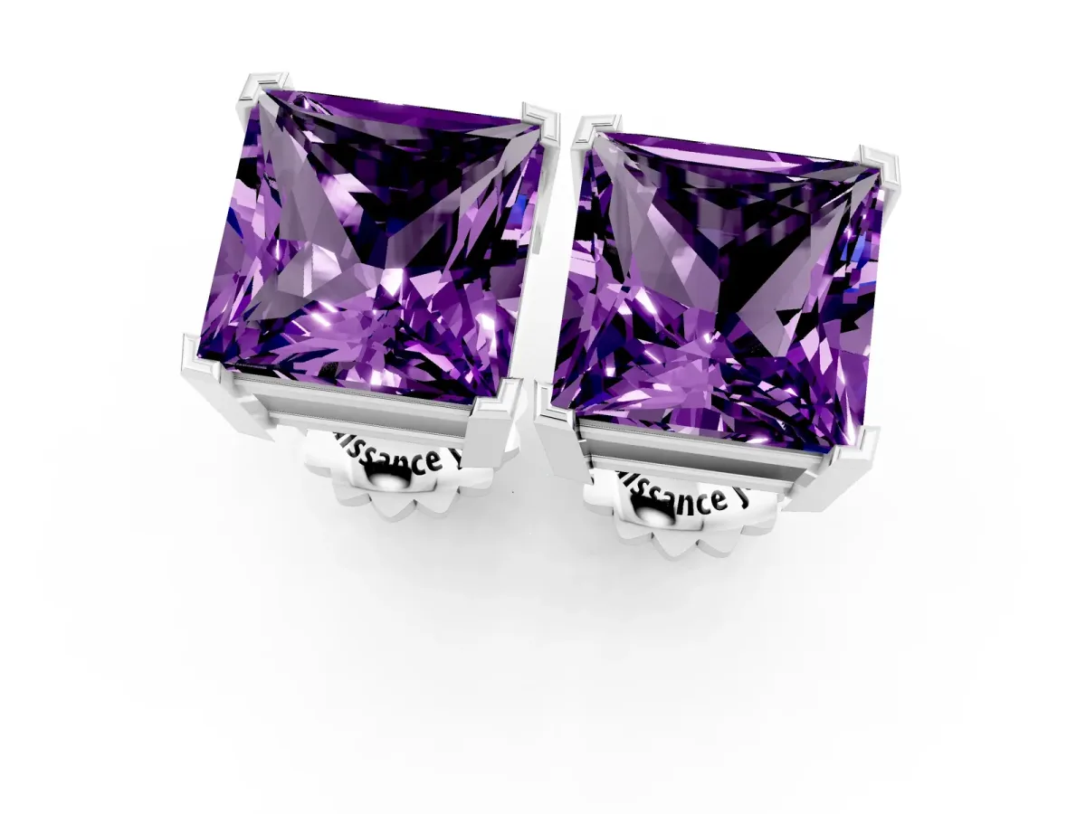 Princess Cut Amethyst Stud Earrings Platinum