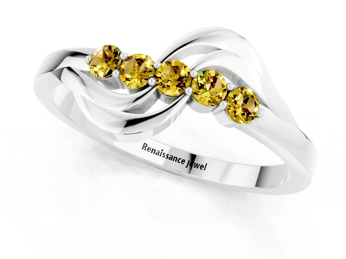 Five-Stone Round Yellow Sapphire Crossover Band with Prong Setting Platinum