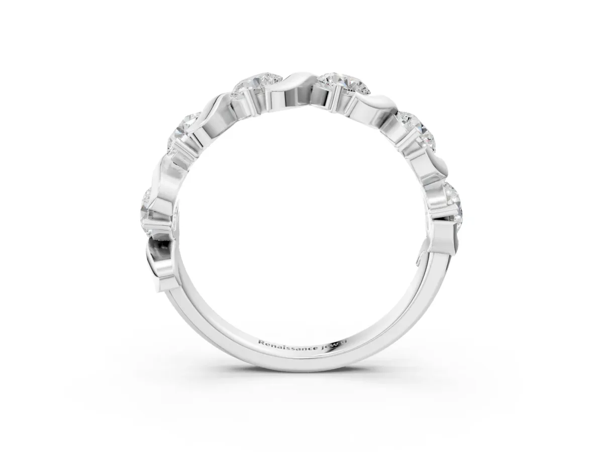 Six-Stone Round Diamond Wave Band with Shared Prong Setting White gold