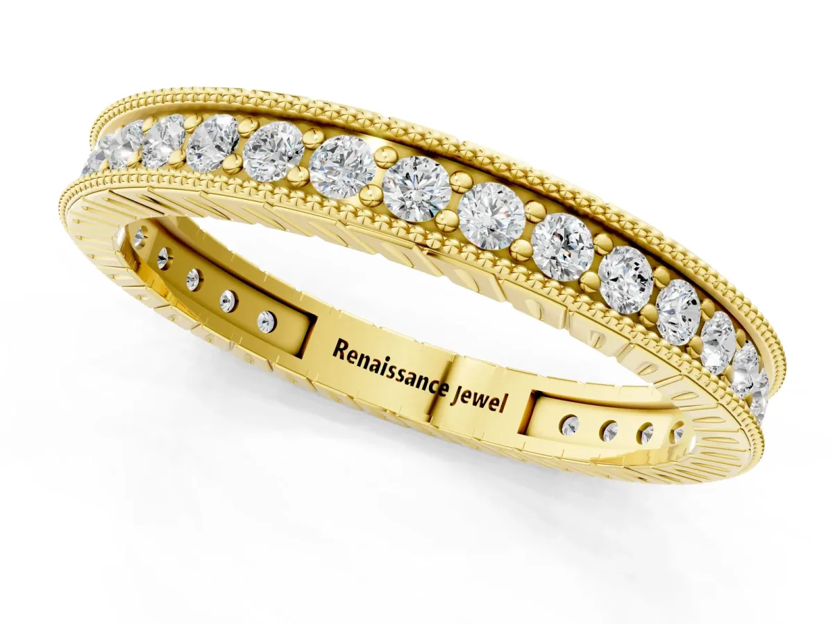 Round Cut Diamond Milgrain Bezel Set Eternity Band Yellow gold