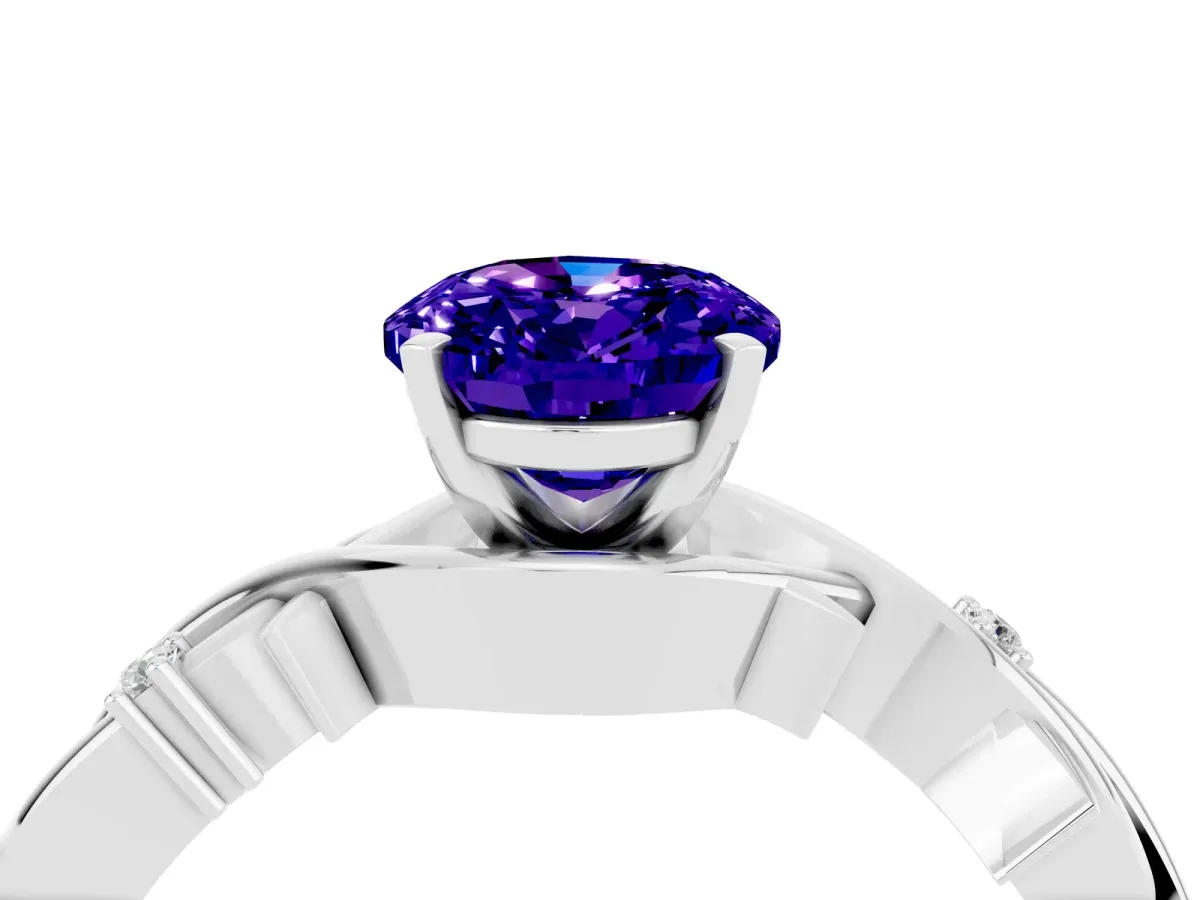 Oval Cut Tanzanite Solitaire Ring with Twisted Band and Prong Setting White gold