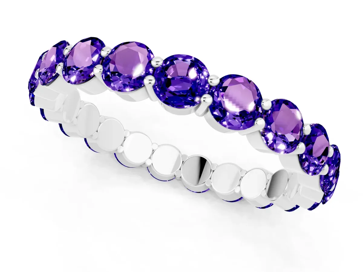 Round Tanzanite Eternity Band with U-Prong Setting Silver