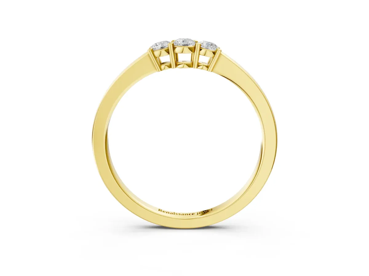 Three-Stone Round Diamond Tension Set Solitaire Band with Prong Setting Yellow gold