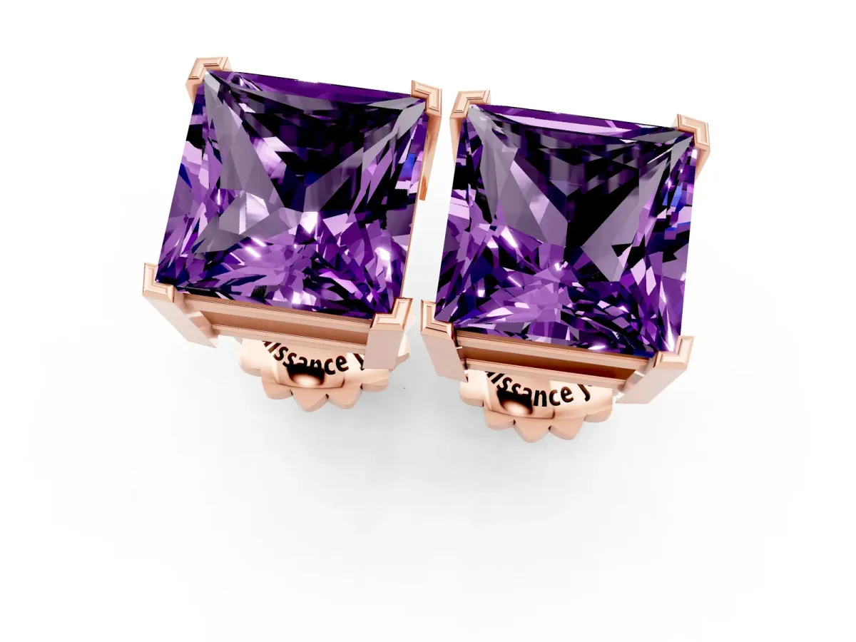 Princess Cut Amethyst Stud Earrings Rose gold