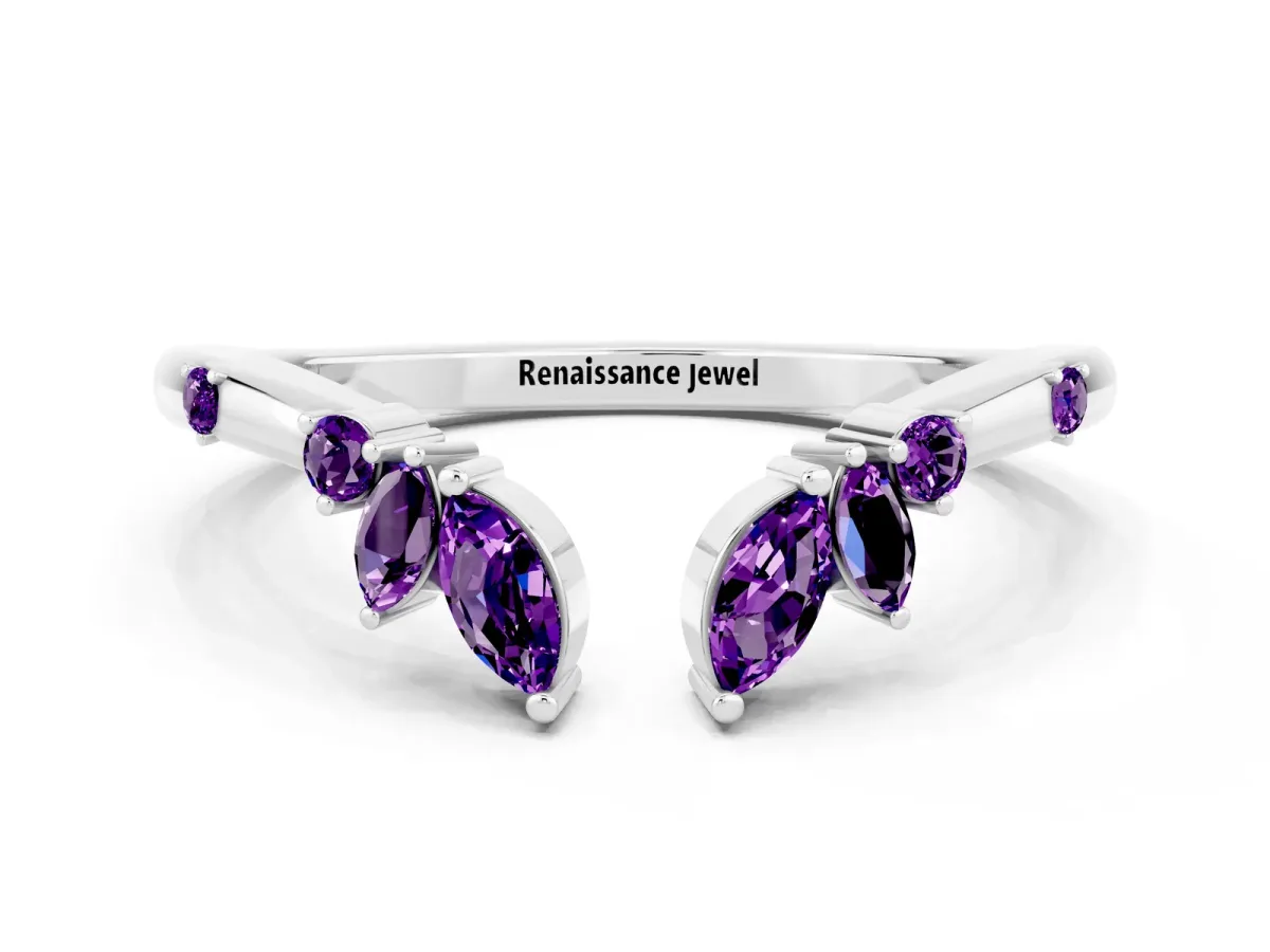 Open Marquise Cluster Amethyst Band with Prong Setting Platinum